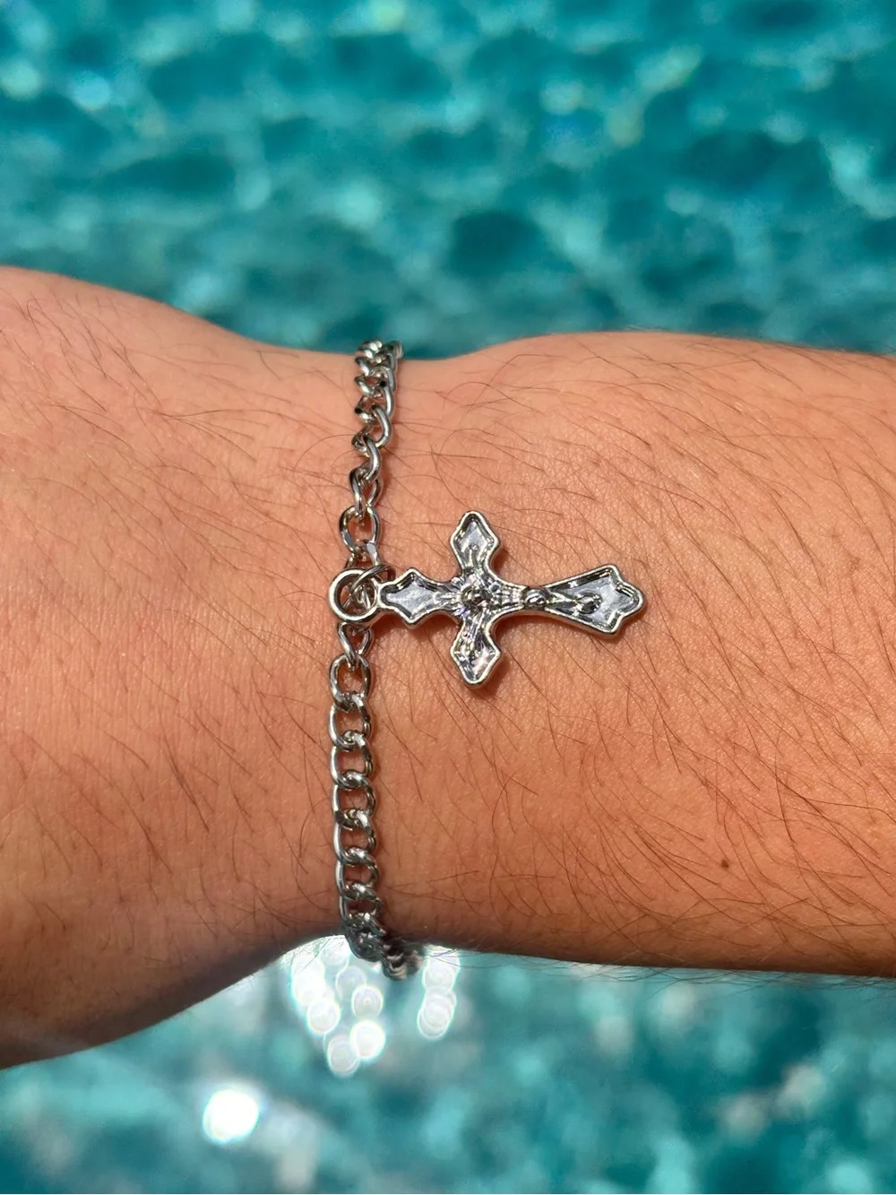 Silver Cross Charm Chain Bracelet for Men